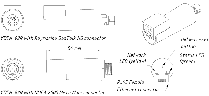 Drawing of NMEA 2000 Ethernet Gateway YDEN-02