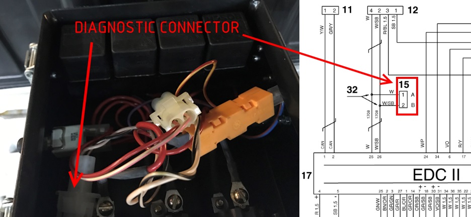Diagnostics connector and wiring of Volvo Penta D12C-A MP
