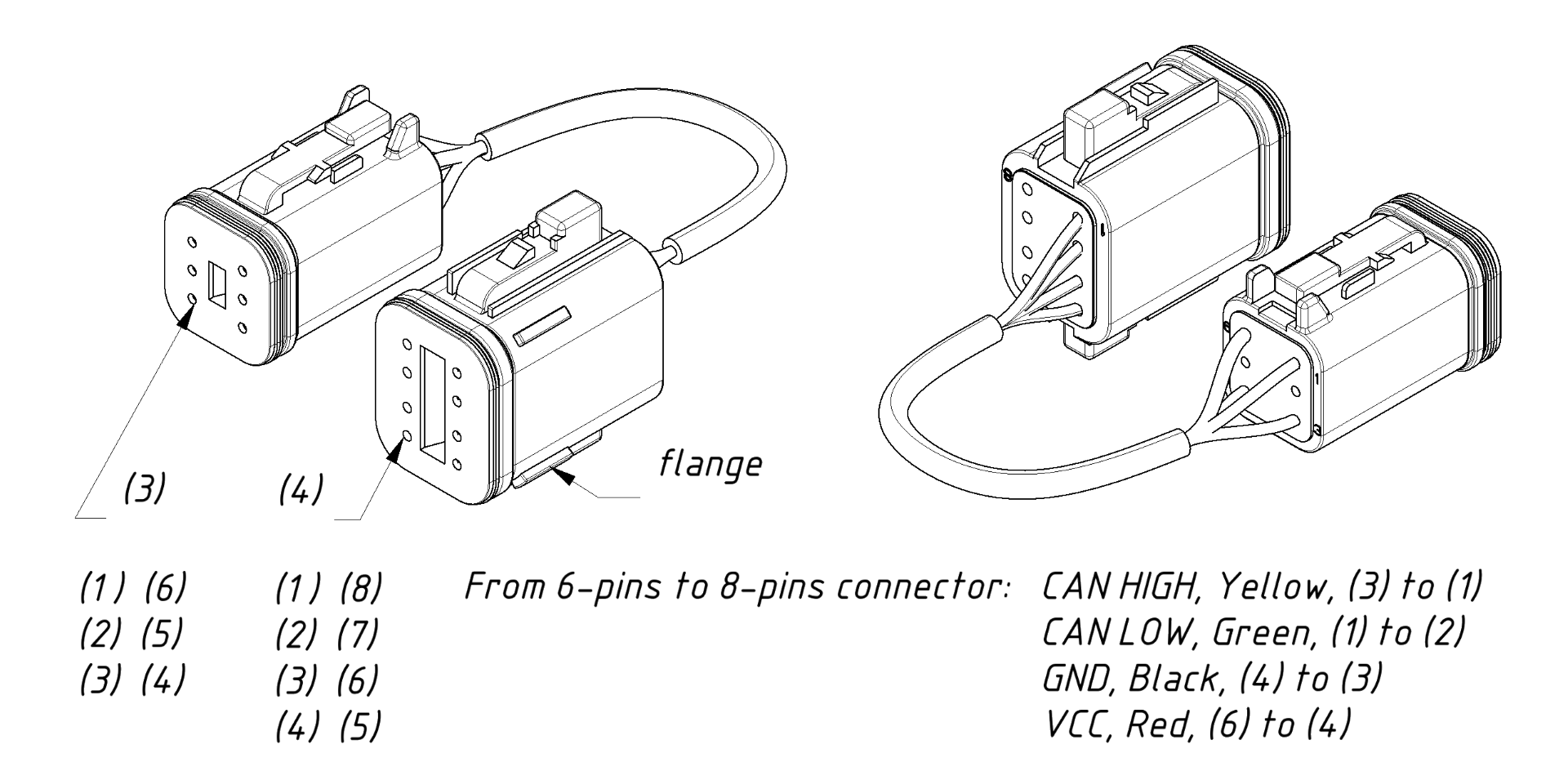 Adaptor cable for 8-pin EVC/Vodia connector, click to enlarge