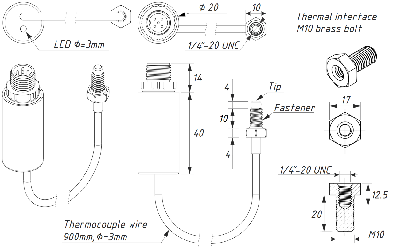 Drawing of YDGS-01N model of Exhaust Gas Sensor