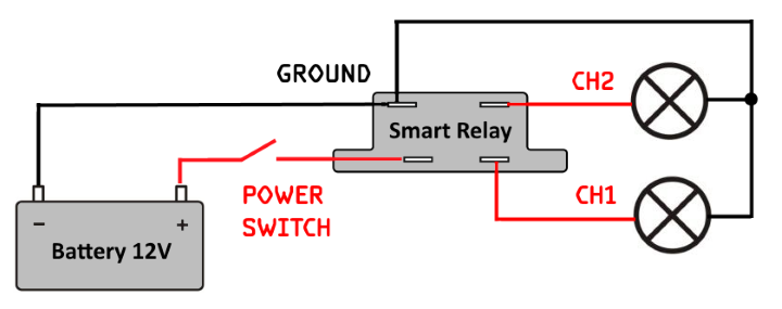 Smart Relay: two wires, two loads