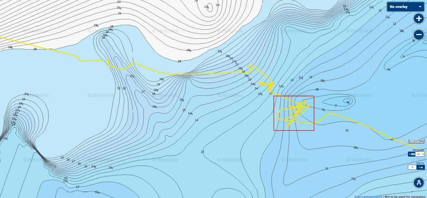 Picture 7. Navionics SonarChart with our track and area of interest