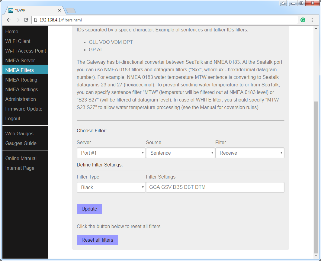 Individual filters for each port or server