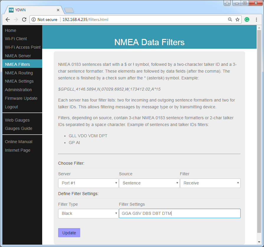 Individual filters for each port or server