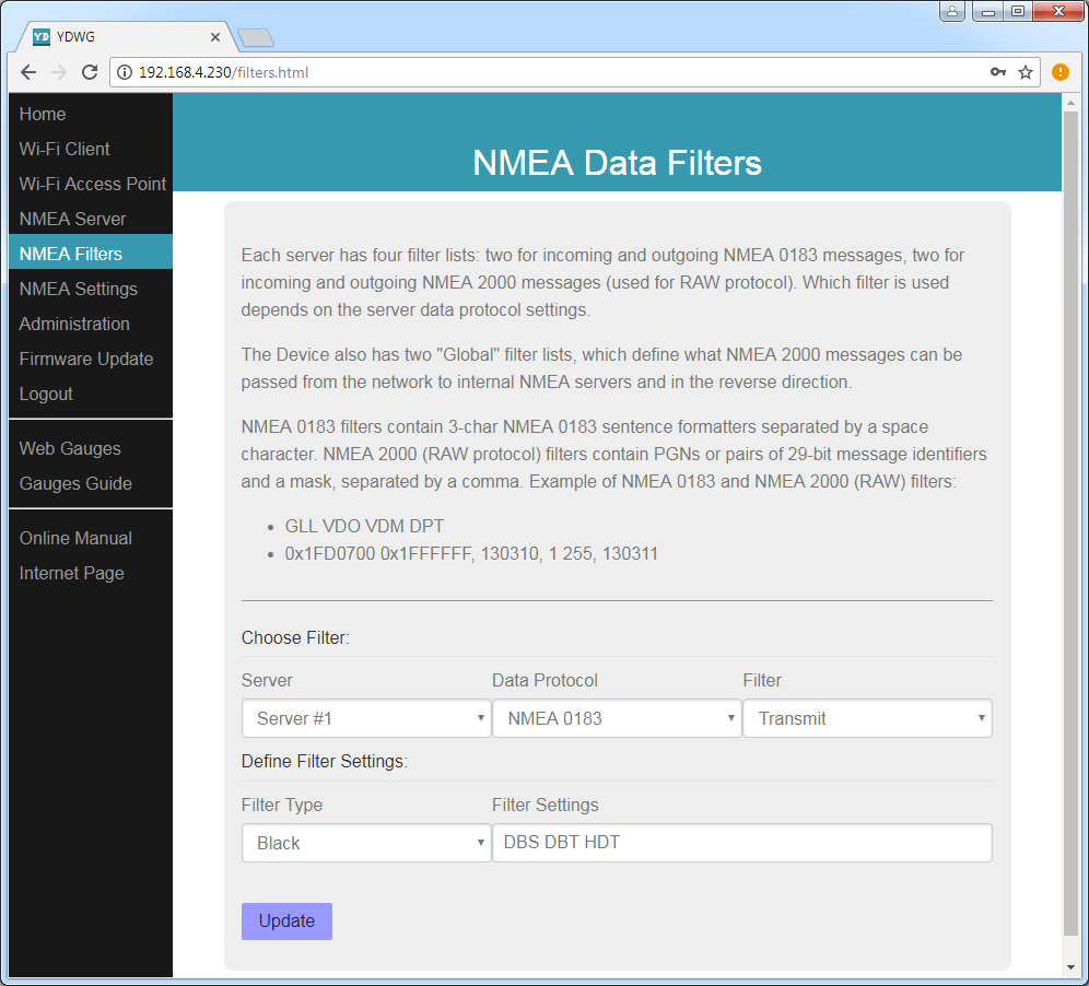 Individual filters for each server, 14 filter lists in total